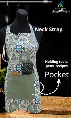 Image of Kitchen Apron for Women & Men | 100% Cotton | Cooking Apron with Big utility Pocket | Adjustable neck strap | Free Size | Kitchen Utensils Accessory