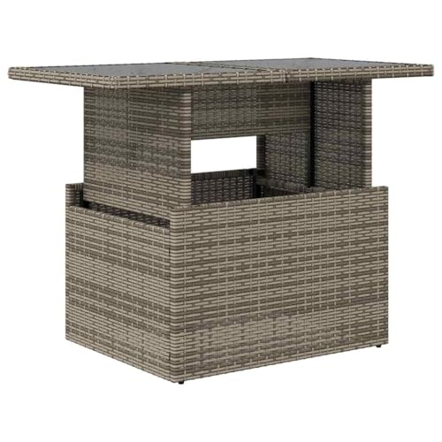 vidaXL Gartentisch, Esstisch Beistelltisch mit Glasplatte, Tisch Verstellbare Tischplatte, Gartenmöbel Couchtisch Terrassentisch, Grau 100x55x73cm Poly Rattan