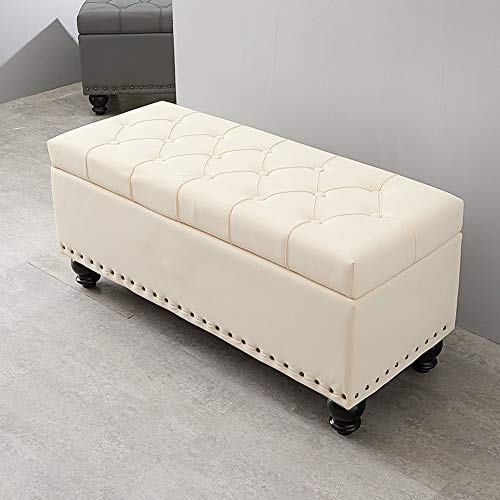 Banc en bois massif et similicuir capitonné avec grand coffre de rangement - 3