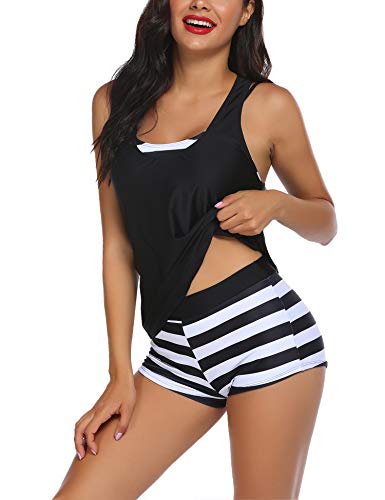 UNibelle-Damen-Tankini-3-Teilig-Yoga-Fitness-Bademode-Ohne-Verstaerkung-Mit-Hotpants-Set-Beachwear-Badeanzug