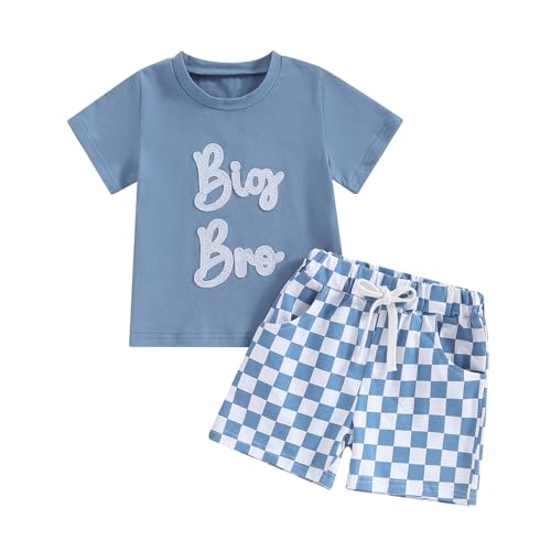 Image of Bonangber Toddler Baby Boy Summer Clothes Letter Short Sleeve T Shirt/Romper Casual Shorts Set Brother Matching Outfits