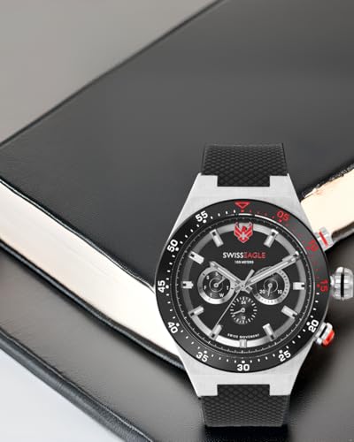Image of Swiss Eagle Premium Swiss-Made Multifunction Watch for Men with Quartz Movement, Silicon Belt, Metal Case