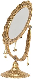 White Metal Table Mirror (33 cm x 2 cm x 40 cm, Gold)