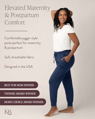 Image of Kindred Bravely Everyday Maternity Lounge Jogger Pants for Postpartum | Soft stretchy sweatpants with pockets and adjustable waistband. Breathable lightweight bottoms with relaxed fit for pregnancy