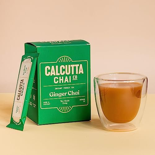 Image of Calcutta Chai Co - Ginger Chai | Instant Tea Premix | 15 Sachets | 210g | Made with Assam Tea | Added Natural Spices | Low Sugar