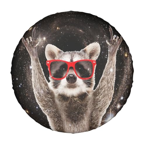 Image of Galaxy Raccoon Spare Tire Cover for Rv Trailer Camper Truck SUV - Cute Raccoon Animal Wheel Protectors Cover Waterproof Fabric for Travel Camping Outdoor,Universal Fit,14 inch