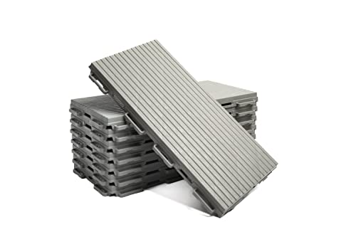 FORTENA Terrassenfliesen aus Kunststoff – 15 x 30cm, 8 Stück, 0,36 qm, Anti-Rutsch-Oberfläche, Klickfliesen in Holzoptik, Bodenbelag, grau, antrazhit, witterungsbeständig (Grau)