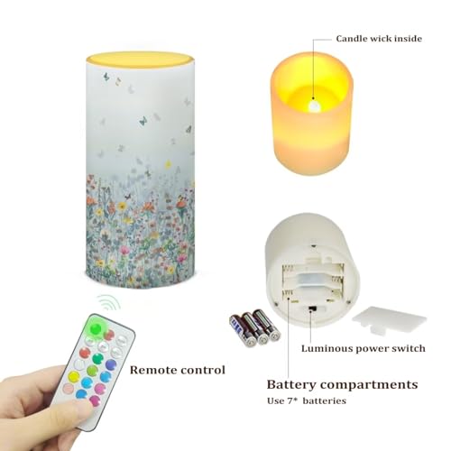 Image of Flameless Led Candle Auto-Moving Wick Votive Tealights Realistic Pillar Candle with Remote 4H 8H Timer Color Changing for Home Table Centerpiece Decoration, Flower Butterfly Blue