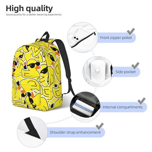 Unisex Large Capacity Backpack Casual Book Bags Compatible with Funny Sunglasses Yellow Rubber Duck, Anti-Theft Daypack Rucksack for Athletic Gym Workout Picnic Travel4