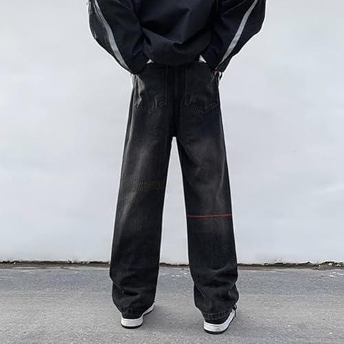 XYGJZ Men's Casual Baggy Loose Fit Jeans Straight Leg Denim Pants Hip Pop Streetwear3