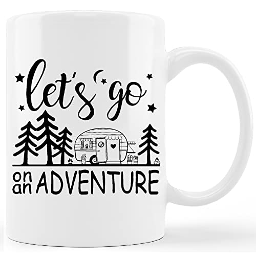Gichugi Let's Go On An Adventure Ceramic Mug-11 Ounces Camping Coffee Milk Tea Mug Cup,Campers Gift,Camping Lovers Gift,Adventurers Gift #TOP28