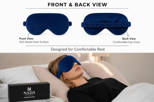 Image of Eye Mask for Sleeping for Women, Velvet Super Soft Sleep Mask Blind Fold for Comfortable Sleep, Travelling, Meditation & Relaxation, Eye Pad for Girls, Blind Fold for Sleeping - Dark Blue (Pack of 1)