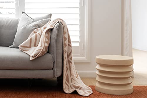 Dluxev Luxurious Super Soft Throw Blanket, Fluffy Cozy Camel Blanket For Bed, Knitted Comfy Texture, Boho Chic Throw For Sofa/Couch, Gift For Women, Golden Brown & Cream Geometric 50"X60" #TOP2