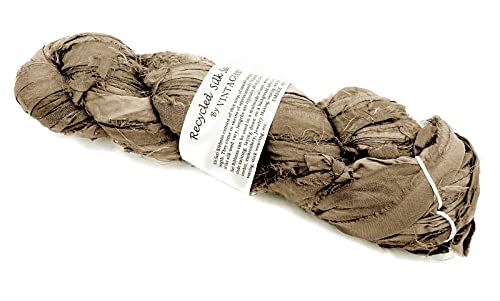 100G Recycled Sari Silk Ribbon Yarn, Jewelry Making Trim - Beige #TOP2