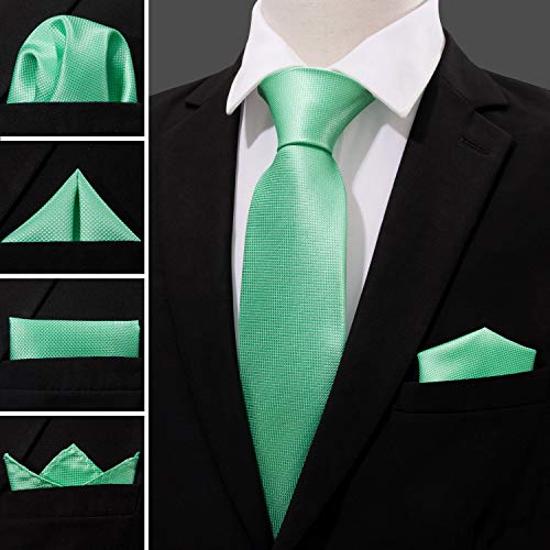 Image of Barry.Wang Plain Men Silk Ties Extra Long Satin Necktie for Wedding Business Handkerchief Cufflinks Set Solid Colors
