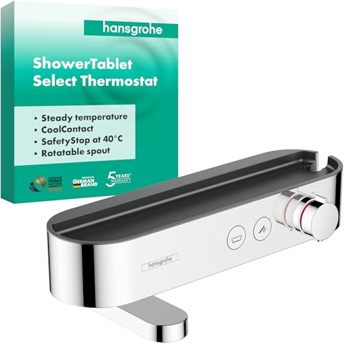 hansgrohe ShowerTablet Select - Wannenthermostat Aufputz Wannenarmatur mit Sicherheitssperre (SafetyStop) bei 40 C Thermostat für die Badewanne Mischbatterie für 2 Verbraucher Chrom