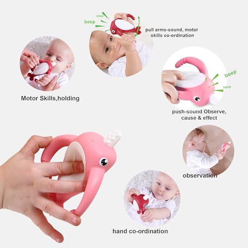 Image of Smily Mia Narwhal Silicone Baby Teething Toys for 3-6 6-12 Months, Teething Relief Toys, Food Grade Silicone Teether Baby Toys, Sensory Toys for Teething Babies, Baby Essential, BPA Free, Pink