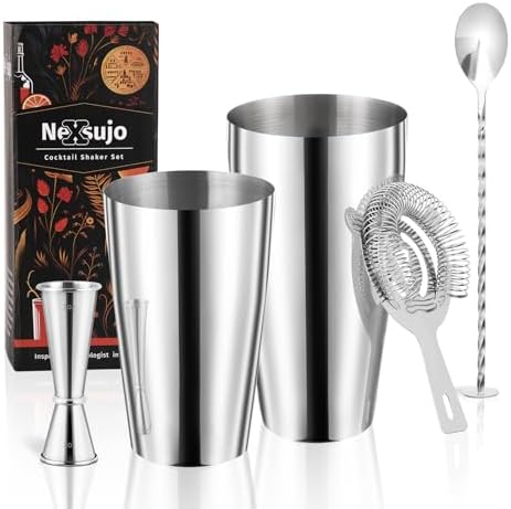 Boston Cocktail Shaker Set, 4-Piece Bar Tools Set, Professional Bar Set with Boston Shaker, Bar Spoon, Jigger, Hawthorne Strainer, Stainless Steel, Dishwasher Safe, Ideal Bartender Kit for Bar - Thumbnail 2