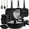 KIKCOIN Nonstick Pots and Pans Set 24 Pack – Kitchen Cookware Set with Detachable/Removable Handle – Cooking Pans Set with Frying Pans, Egg Pan – Stackable, Oven Safe, Induction Ready