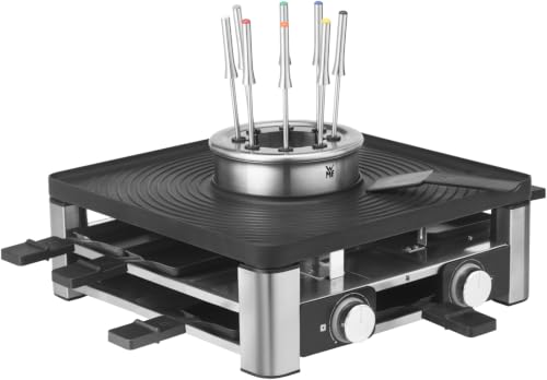 Wmf Lumero - Grill Gourmet 3 En 1, 3 Funciones Raclette, Fondue, Grill Iluminación Led, Gourmet, Hasta 8 Personas, Hasta 1 L, Acero Inoxidable, Antiadherente