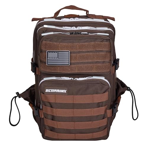 Elitex Training Elitrainx Zaino tattico idrorepellente da 25 l, per sport, cabina aereo, palestra, scomparto per computer, tessuto Oxford 1000D, Caffè
