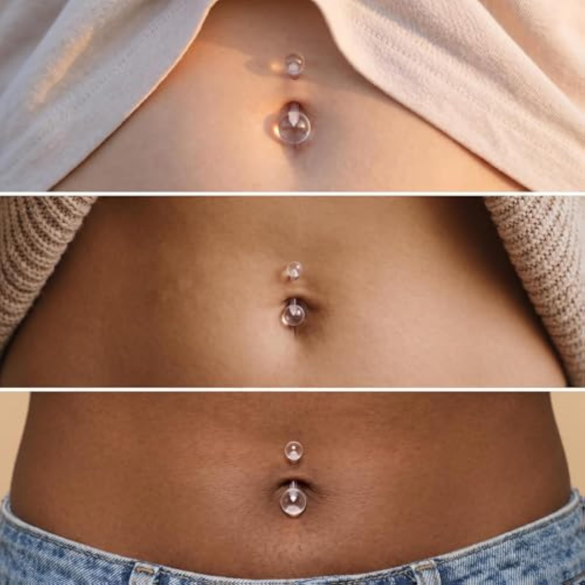 9 PCS Belly Piercing Jewellery Set, Shiny Navel Rings