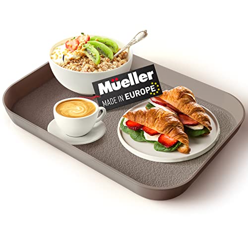 Mueller Reversible Serving Tray, European Made Platter, 2In1, Rectangular Non-Slip Tray, Shatter-Proof, Non-Toxic, For Coffee Table, Kitchen, Outdoors, Dishwasher Safe, Mocha #TOP22