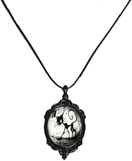 Cat Cameo Necklace for Men Women Gothic Black Cat Pendant Necklace Vintage Goth Oval Frame Pendant Halloween Mystic Witch Jewelry Gift