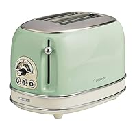 Ariete 0155/14 Retro Style 2 Slice Toaster, 6 Browning Levels and Removable Crumb Tray, 3 Functions Including Cancel, Defrost and Reheat, Non-Slip Feet, Vintage Design, Green