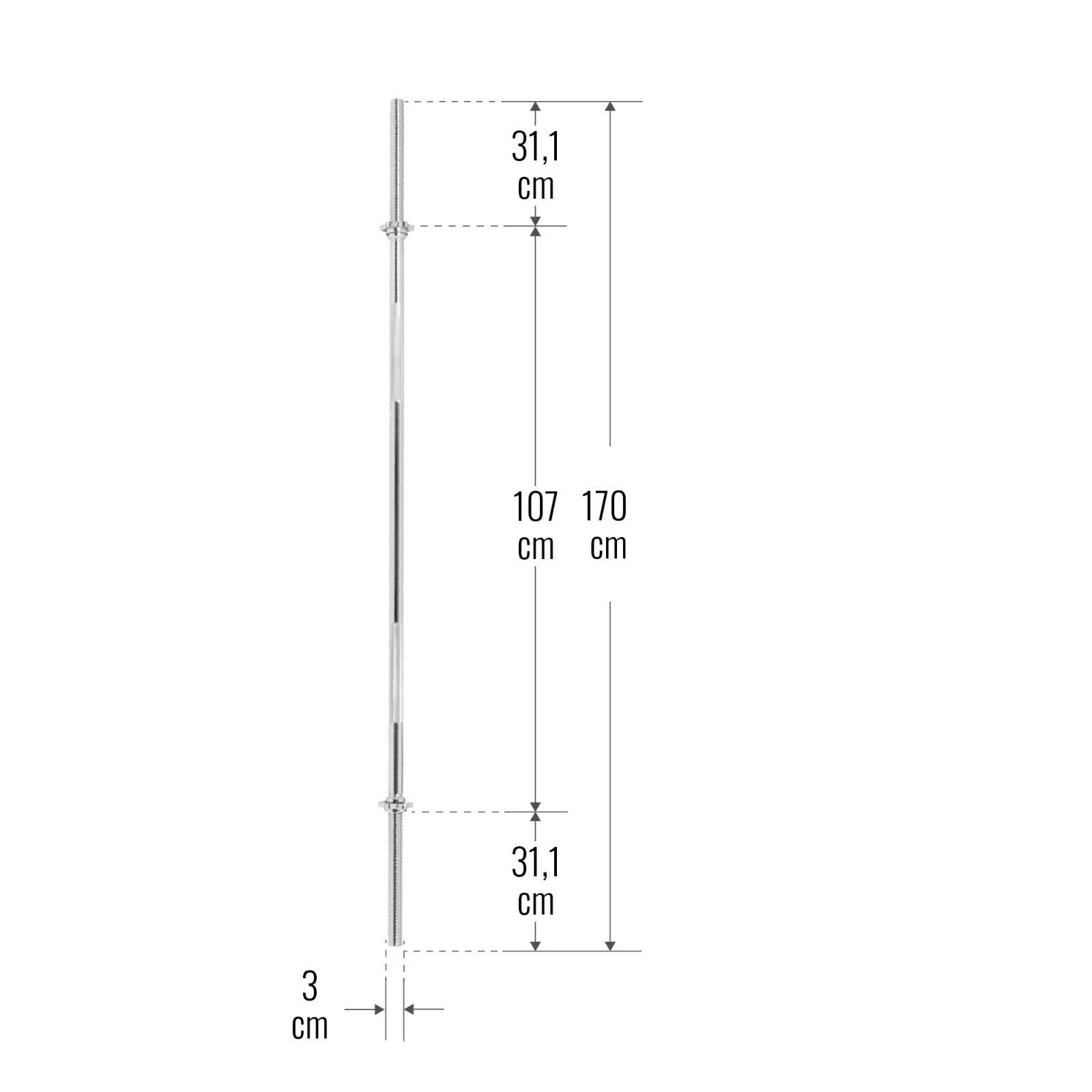 Gorilla Sports® Barra Bilanciere - Dritta, Lunghezza 170 cm, Chiusure a Stella, Carico Massimo 200 kg, Diametro 30/31 cm, Zigrinato, Dritto, Cromato/Nero - Sbarra, Palestra Casa, Fitness, Allenamento