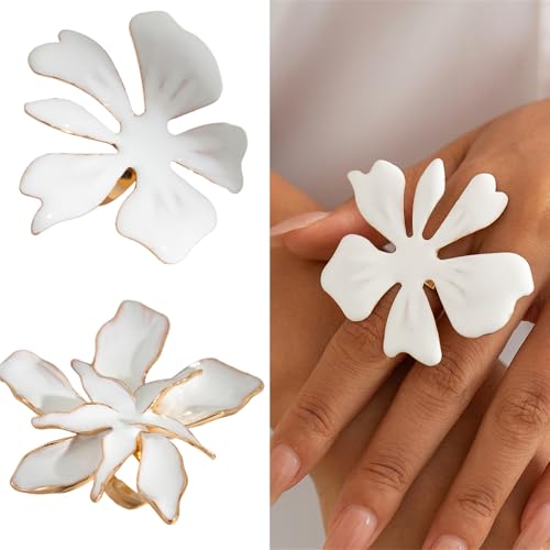 Elegant Big Flower Shaped Rings Adjustable Open for Women Exaggerated Jewelry for Weddings and Birthdays2