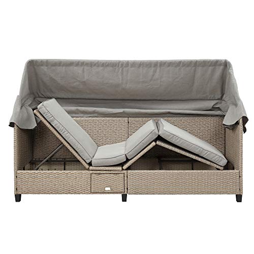 Tensun 4 Piece Uv-Resistant Resin Wicker Patio Sofa Set With Retractable Canopy, Cushions And Lifting Table, Outdoor Sectional Sofa Set With Adjustable Backrest, Brown #TOP3