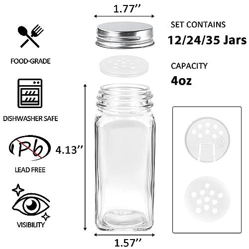 Foto von FNLLC Gewürzgläser Eckig mit Streueinsatz 24er Set,Gewürzdosen 120ml Gewürz Organizer - Gewürzstreuer - Gewürzbehälter Glas für Gewürzregal mit Bedruckte Etiketten - Gewürzglas Spice Jars