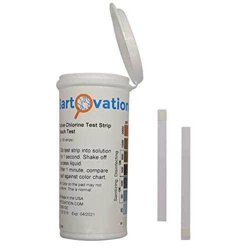 Active Chlorine Bleach Test Strips, 0-2000 ppm [Vial of 100 Plastic Strips] Designed