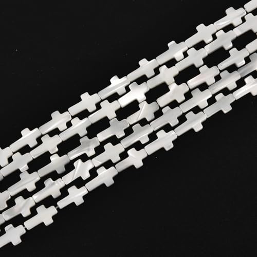 Image of HAAMIIQII Natural White Mother of Pearl Shell Beads 8x12mm Cross Shape Semi Precious Stone Loose Gemstone Beads for Jewelry Making Strand 15 Inch (28-31pcs)