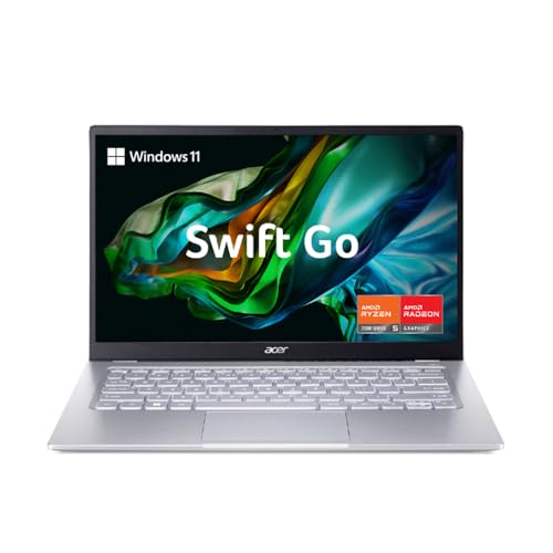 Image of acer Swift Go 14, AMD RyzenTM 5 7430U Hexa-core Processor, AMD Radeon Graphics, 16GB LPDDR4X, 512GB SSD, 14 inch /35.56cm, Windows 11 Home,MSO, Pure Silver, 1.25KG, SFG14-41, Premium Thin & Light Laptop