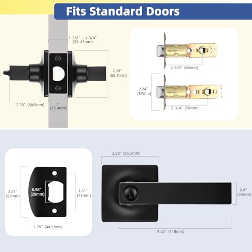 GOBEKOR 4 Pack Black Door Handles Interior Matte Black Door Lever Reversible Square Door Lever for Bedroom and Bathroom Privacy Black Door Lock（Thumb Turn Button,Without Key） by GOBEKOR - Image 2