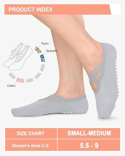 Aoliks Pilates Socks with Grips for Women 6 Pairs, Yoga Socks Non Slip Sock for Workout, Barre,Dance Pilates Gifts