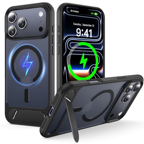 Support magnétique iPhone 17 Pro Max résistant aux chutes avec béquille mate