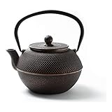 Tealøv TEEKANNE GUSSEISEN 1,1 LITER – Gusseiserne Teekanne Im Authentischen Japanischen Stil - Mit Herausnehmbarem Sieb aus Edelstahl – Hervorragende Wärmespeicherfähigkeit- Langlebig - Arare Kupfer