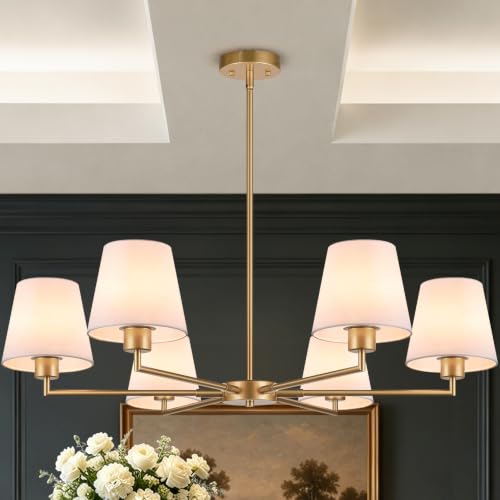 Gold 6-Light Dining Room Chandelier with Fabric Shade