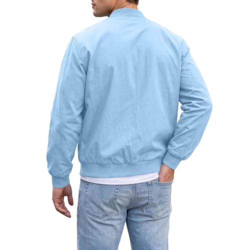 Thin Jackets for Men Light Bomber Full Zip Ribbed Coat with Pocket - image 3