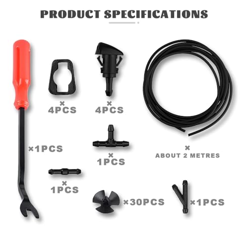 Windshield Washer Hose Kit, 42 In 1 Front Windshield Washer Nozzle Kit, 4805742AB 5116079AA Fluid Hose Connector, Windshield Washer Fluid Hose Compatible with Chrysler Dodge Jeep Ram