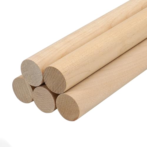 Lugailly Wooden Dowel Rods Wood Dowels for Crafting 3/4 x 12 Inch, 5 PCS Round Thick Macrame Rods Wooden Sticks for Crafts, Unfinished Pine Hardwood Sticks for Wands, Curtain Rods, Rhythm Sticks