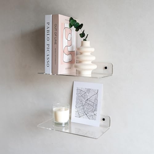 MILUKA - Pack 2 Estanterías Metacrilato Transparente 30x15x5 cm - Estante acrílico con Tornillos - Baldas Pared Ideal para Libros y Cuadros - Modelo Aura Slim 3015