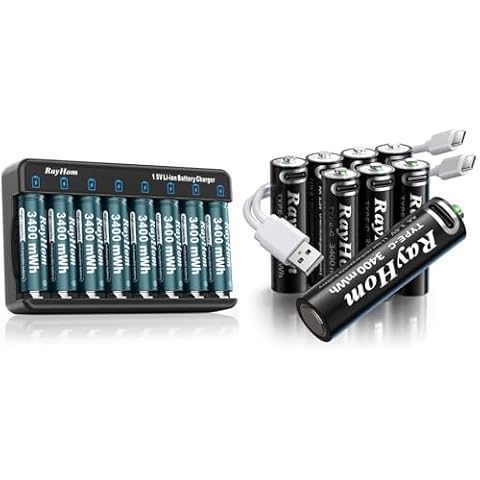 RayHom Rechargeable AA Lithium Batteries with Charger, 16Pack Li-ion Double a Batteries, 1.5V 3400mWh High Capacity, Cycle Times Over 1000+ Cover