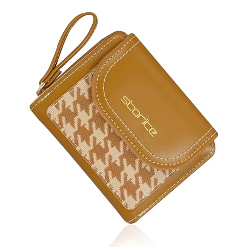 Image of Storite Women's Stylish Compact Leather Wallet 5 Card Slots,1 ID Window, Ladies Mini Purse Money Pocket with Zipper Closure (Brown - 11 x 9 x 3 Cm)