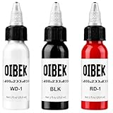3pcs Bouteilles D'encre de Tatouage 1oz/30ml Blanche Encres de Tatouage Standard Noire, Blanche et Rouge Standard Matériel de Tatouage pour Colorer, Mélanger, Tracer, Ombrer et Estomper