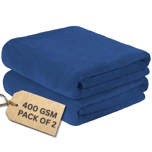 Image of 400 GSM Microfiber Cloth for Car Drying (Pack of 2) - 60x40cm Car Cleaning Cloth Superior Softness, Super Water Absorbent Towel for Car, Bike and Household Cleaning - Navy Blue