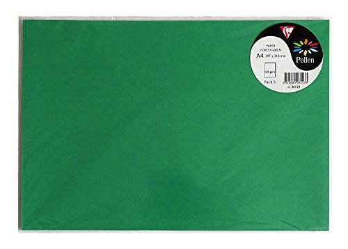 Clairefontaine 26123C - Packung mit 5 Bögen Briefpapier Pollen DIN A4 21x29,7 cm, 120g, ideal für Ihre Einladungen und Korrespondenz, Premium glattes Papier, Tannenbaumgrün, 1 Pack